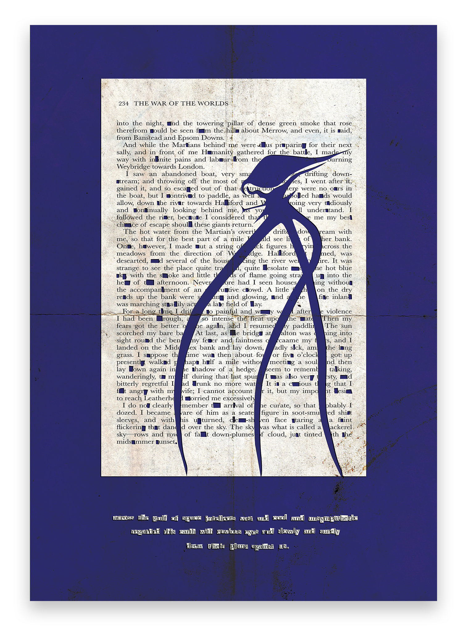 War of the Worlds literary art print inspired by H.G. Wells' science fiction classic